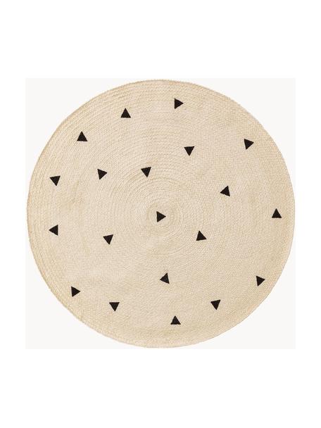 Tapis rond pour enfant tissé à la main Pippa, 100 % jute, Blanc crème, noir, Ø 160 cm (taille L)