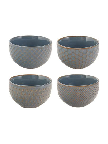 Gemusterte Snack-Schälchen Lara, 4er-Set, Steingut, Blaugrau, Braun, Ø 9 x H 6 cm