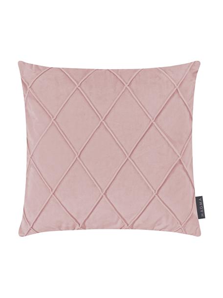 Zamatový poťah na vankúš s diamantovým vzorom Nobless, 100 % polyesterový zamat, Staroružová, Š 40 x D 40 cm