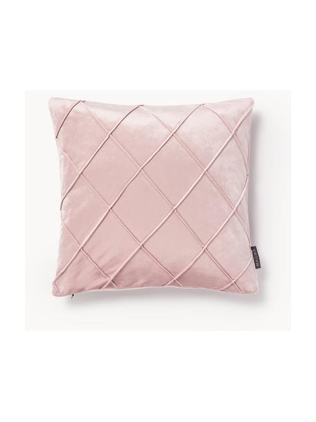 Housse de coussin 50x50 en velours à relief Nobless, 100 % velours de polyester, Rose pâle, larg. 40 x long. 40 cm