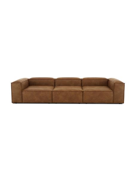 Sofa modułowa ze skóry z recyklingu Lennon (4-osobowa), Tapicerka: skóra z recyklingu (70% s, Stelaż: lite drewno sosnowe z cer, Nogi: tworzywo sztuczne, Brązowa skóra, S 327 x G 119 cm