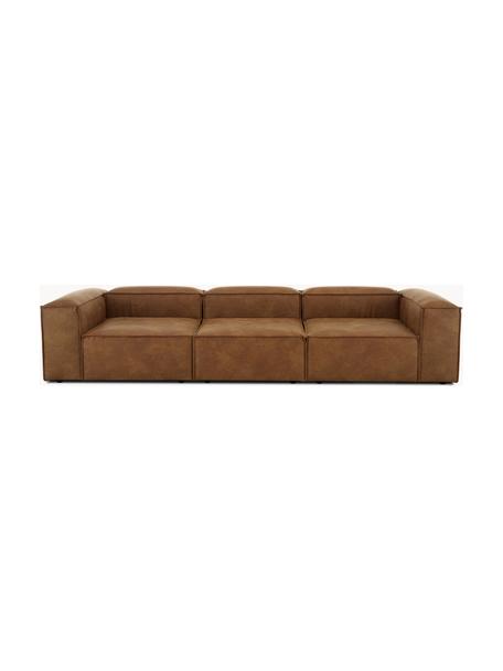 Sofa modułowa ze skóry z recyklingu Lennon (4-osobowa), Tapicerka: skóra z recyklingu (70% s, Stelaż: lite drewno, sklejka, Nogi: tworzywo sztuczne, Brązowa skóra, S 327 x G 119 cm