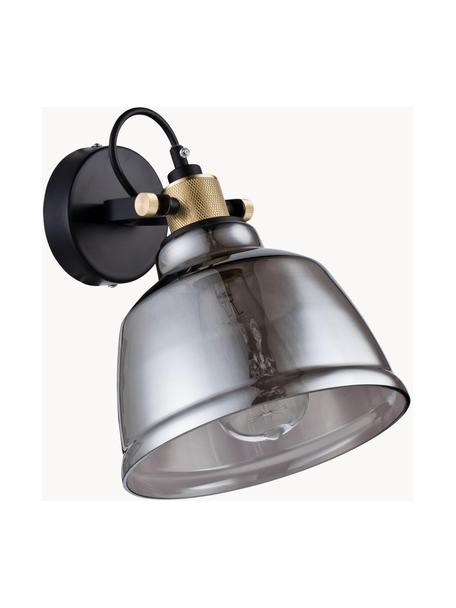 Verstelbare wandlamp Irving van rookglas, Lampenkap: rookglas, Frame: gecoat metaal, Grijs, goudkleurig, D 25 x H 27 cm