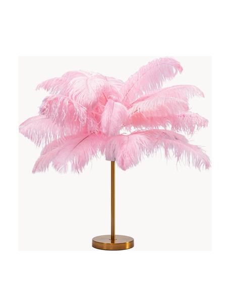 Grote tafellamp Feather Palm, Lampenkap: struisvogelveren, Roze, Ø 50 x H 60 cm