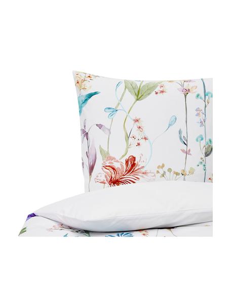 Katoenen perkal bedlinnen Meadow met aquarel bloemenpatroon, Weeftechniek: perkal Draaddichtheid 180, Multicolour, wit, 135 x 200 cm + 1 kussenhoes 80 x 80 cm