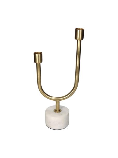 Kandelaar Siga in goudkleurig, Voet: marmer, Witte marmer, goudkleurig, B 14 cm x H 31 cm