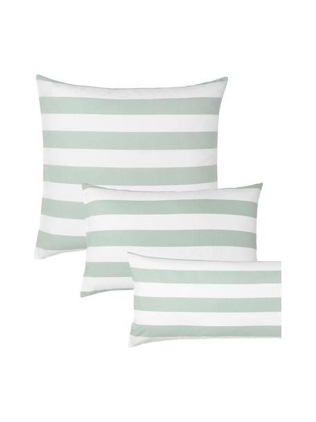 Funda de almohada doble cara de algodón a rayas Lorena, Verde salvia, blanco, An 50 x L 70 cm