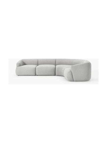 Narożna sofa modułowa bouclé Sofia (4-osobowa), Tapicerka: bouclé (100% poliester) D, Stelaż: drewno świerkowe z certyf, Nogi: tworzywo sztuczne, Jasnoszary bouclé, S 318 x G 298 cm