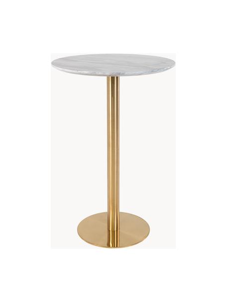 Table haute ronde aspect marbre Bolzano, Ø 70 cm, Blanc marbré, doré, Ø 70 x haut. 105 cm