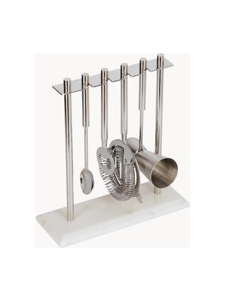Cocktailset Aniceli, 5-delig, Voetstuk: marmer, Wit, gemarmerd, zilverkleurig, Set met verschillende formaten