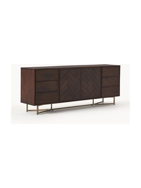Aparador grande de madera de mango Luca, Estructura: madera de mango maciza, Patas: metal recubierto, Madera de mango, dorado, An 210 x Al 80 cm