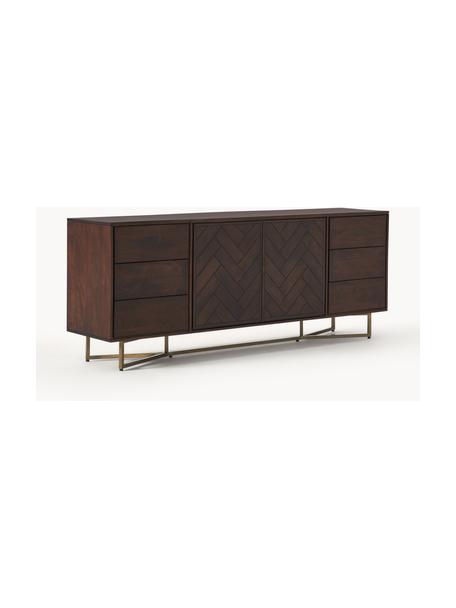 XL-Sideboard Luca aus Mangoholz mit Fischgrät-Muster, Korpus: Massives Mangoholz, Gestell: Metall, beschichtet Diese, Mangoholz, Goldfarben, B 210 x H 80 cm