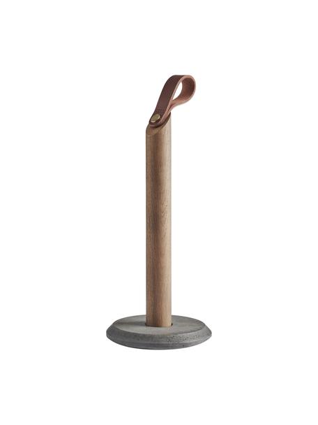 Portarotolo da cucina in legno di quercia Grab, Asta: legno di quercia, Piede: cemento, Legno scuro, grigio, Ø 15 x Alt. 32 cm
