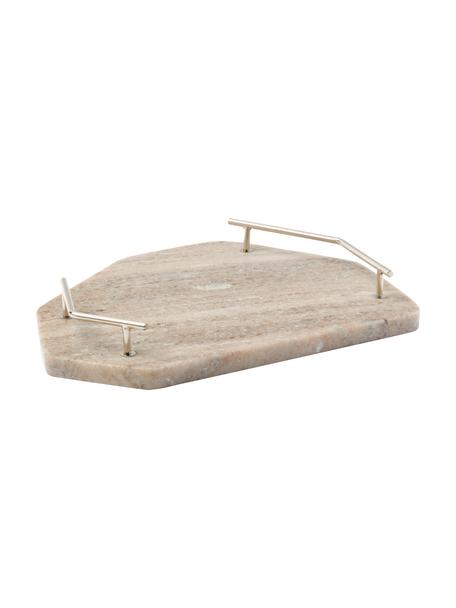Marmeren serveerplateau Han, Dienblad: marmer, Handvatten: metaal, Bruin, gemarmerd, B 24 x L 29 cm