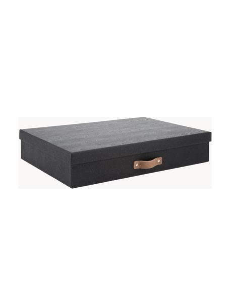 Aufbewahrungsbox Sverker II, Box: Fester Karton, mit Holzde, Griff: Leder, Schwarz, B 44 x H 9 cm