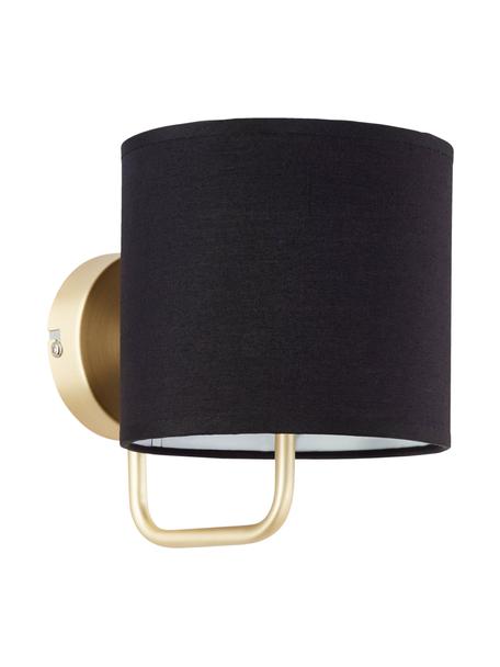 Klassieke wandlamp Clarie, Lampenkap: 90% teryleen, 10% katoen, Frame: verchroomd metaal, Zwart, messingkleurig, D 19 x H 18 cm