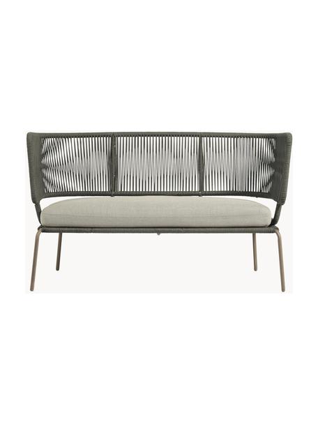 Tuin loungebank Nadin met gevlochten touw (2-zits), Frame: verzinkt metaal en gelakt, Bekleding: polyester, Geweven stof lichtbeige, olijfgroen, B 135 x H 65 cm