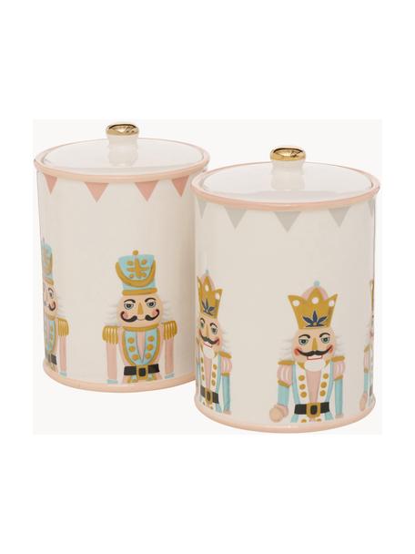Handgemaakte opbergpottenset Nutsy, set van 2, Keramiek, Beige, multicolour, Ø 13 x H 19 cm