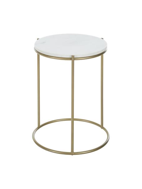 Tavolino rotondo con piano in marmo Ella, Struttura: metallo verniciato a polv, Marmo bianco, dorato, Ø 40 x Alt. 50 cm