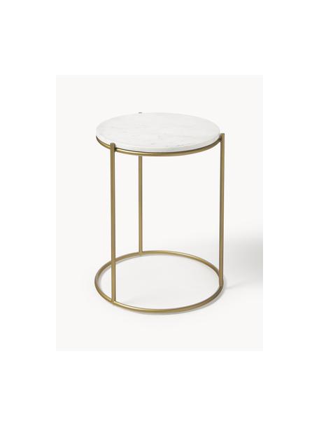 Table d'appoint ronde en marbre Ella, Blanc, marbré, doré, Ø 40 x haut. 50 cm