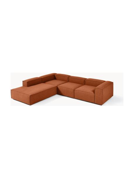Divano angolare componibile XL Lennon, Rivestimento: 100% poliestere Con 115.0, Struttura: legno di pino massiccio, , Piedini: plastica, Tessuto color terracotta, Larg. 329 x Prof. 269 cm, chaise longue a sinistra
