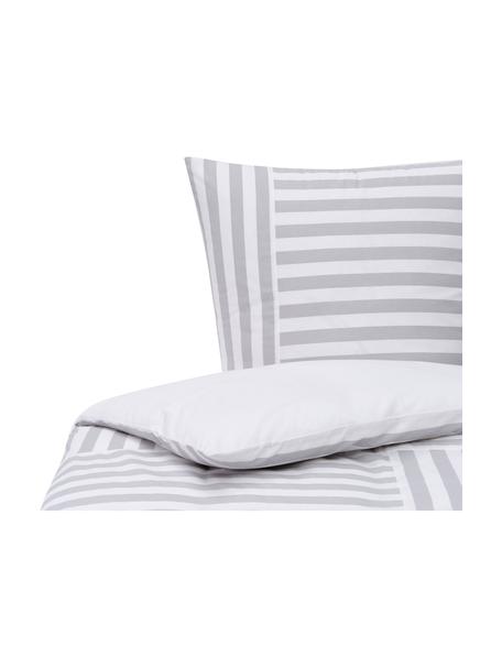 Gestreifte Baumwoll-Bettwäsche Kathia, Webart: Renforcé Fadendichte 144 , Grau, Weiß, 135 x 200 cm + 1 Kissen 80 x 80 cm