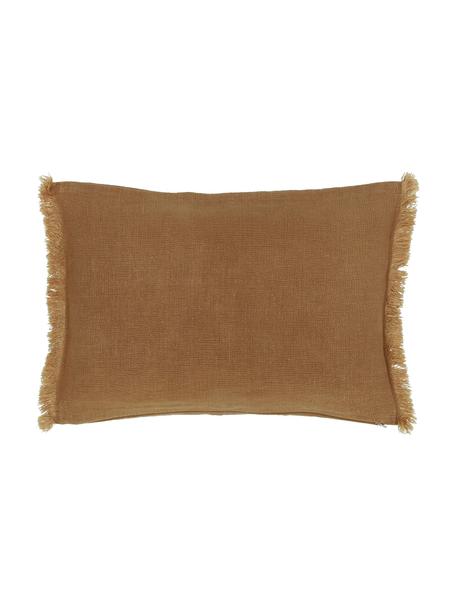 Poszewka na poduszkę z lnu z frędzlami Luana, 100% len, Karmelowy, S 30 x D 50 cm