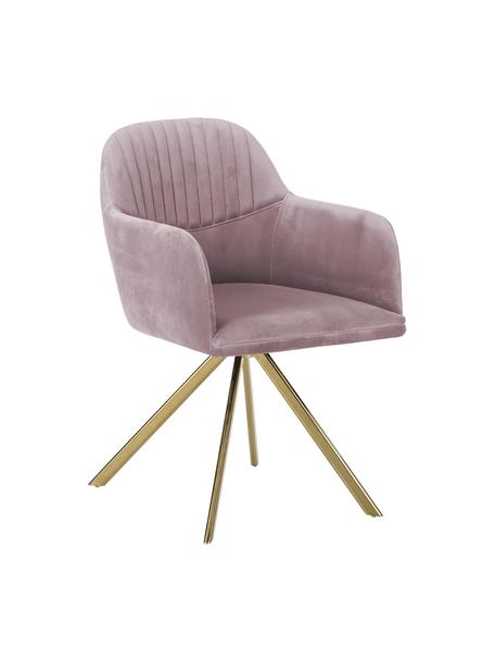 Chaise velours pivotante à accoudoirs Lola, Velours mauve, pieds or, larg. 58 x prof. 53 cm