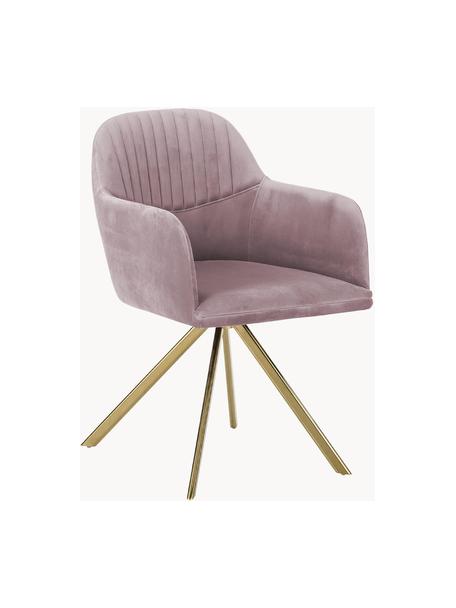 Samt-Drehstuhl Lola mit Armlehne, Bezug: Samtpolyester Der hochwer, Beine: Metall, galvanisiert, Samt Mauve, Goldfarben, B 53 x T 55 cm