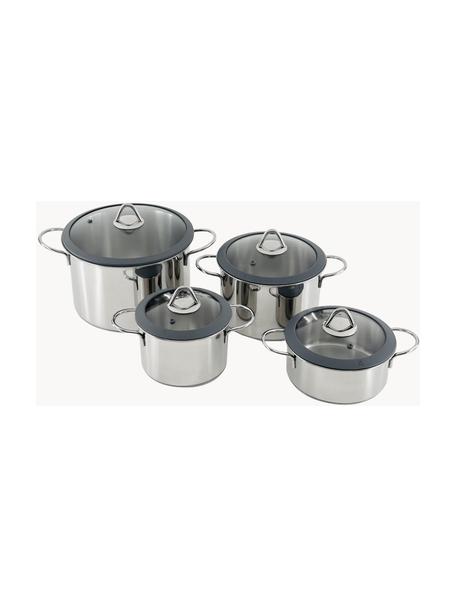 Roestvrijstalen kookpannen Milano, set van 8, Deksel: glas, silicone, Zilverkleurig, grijs, Set met verschillende formaten