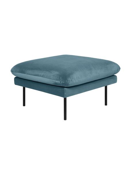 Tabouret de canapé en velours avec pieds en métal Moby, Velours turquoise, larg. 78 x haut. 48 cm