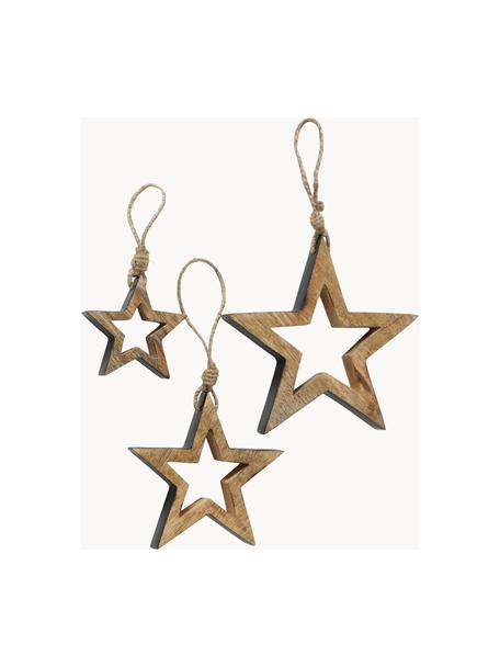 Adornos para colgar estrellas Paimio, 3 uds., Madera recubierto, Madera oscura, negro, Set de diferentes tamaños