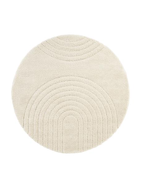 Tapis rond à poils longs texturé Norwalk, 100 % polypropylène, Blanc crème, Ø 160 (taille L)