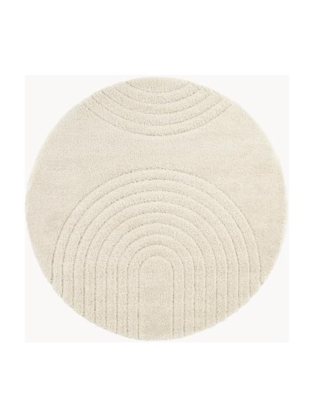 Kulatý koberec s vysokým vlasem a geometrickým vzorem Norwalk, 100 % polypropylen, Krémově bílá, Ø 160 (velikost L)