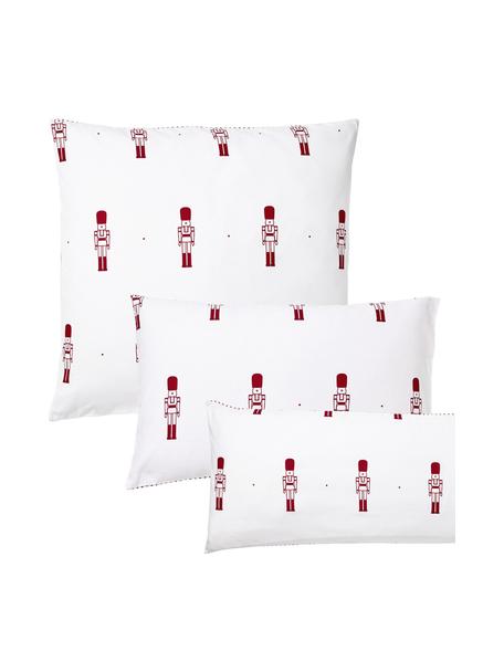 Taie d'oreiller réversible en flanelle motif Casse-Noisette rouge blanc Noan, Blanc, à imprimé, larg. 50 x long. 70 cm