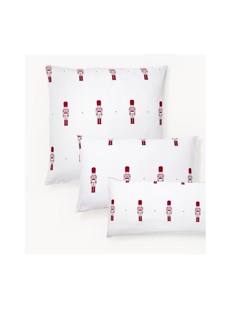 Taie d'oreiller réversible en flanelle motif casse-noisette Noan, Rouge, blanc, larg. 50 x long. 70 cm