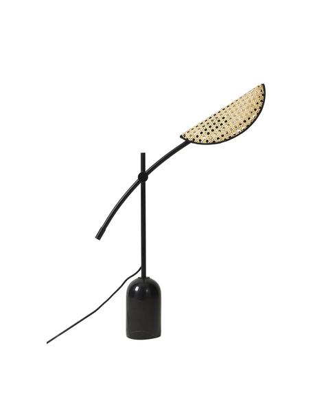 Lámpara de mesa con tejido vienés Freja, Estructura: metal niquelado, Cable: cubierto en tela, Negro, marrón claro, An 56 x Al 45 cm