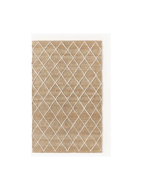 Tapis en jute fait main Kunu, 100 % jute, Brun, blanc, larg. 120 x long. 180 cm (taille S)