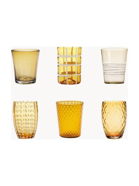 Handgemaakte waterglazen Melting, set van 6, Glas, Okergeel, transparant, Set met verschillende groottes