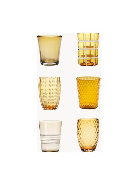 Handgemaakte waterglazen Melting, set van 6, Glas, Okergeel, transparant, Set met verschillende groottes