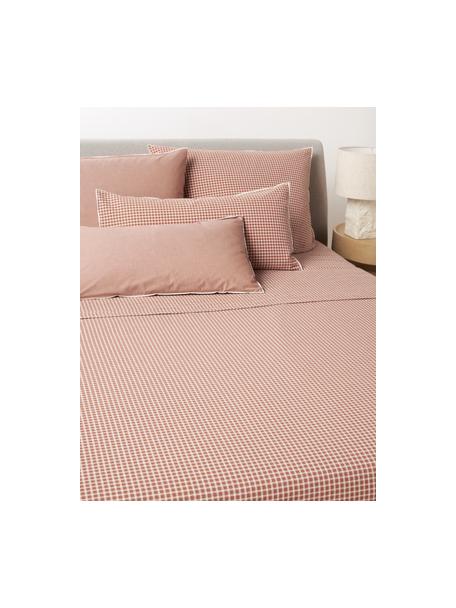 Krepová posteľná plachta s kockovaným vzorom Davey, Terakotová, biela, Š 180 x D 280 cm
