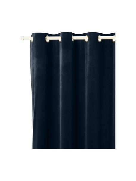 Cortinas opacas de terciopelo Rush, 2 uds., 100 % poliéster (reciclado), Terciopelo azul oscuro, An 135 x L 260 cm