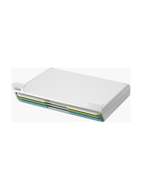 Schneidebretter Folio mit Halterung, 4er-Set, Halterung: rostfreier Stahl, Weiß, Grün, Blau, B 30 x T 20 cm