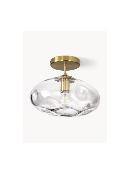 Lampada da soffito in vetro Amora, Paralume: vetro, Baldacchino: metallo spazzolato, Trasparente, dorato, Ø 35 x Alt. 28 cm