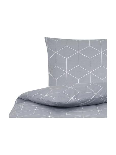 Bavlnená posteľná bielizeň s grafickým vzorom Lynn, Sivá, krémovobiela, 135 x 200 cm + 1 vankúš 80 x 80 cm