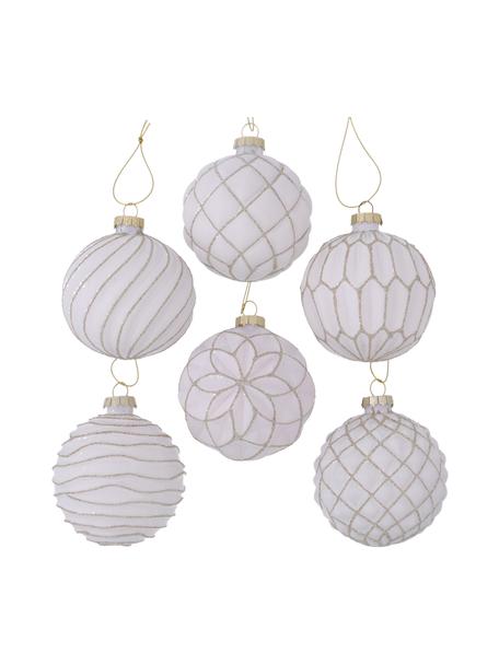 Boules de Noël Gwendy, 12 élém., Verre, laqué, Blanc, doré, Ø 8 x haut. 8 cm