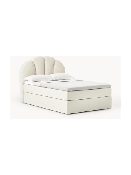 Cama continental Romia, Tapizado: 100% poliéster Alta resis, Patas: madera de abedul maciza E, Tejido blanco Off White, An 140 x L 200 cm, dureza H2