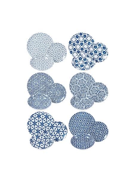 Service de table porcelaine imprimé bleu Bodrum, 6 personnes (18 élém.), Porcelaine, Bleu, blanc, Lot de différentes tailles