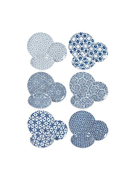 Vzorovaná súprava riadu Bodrum (18 dielov), Porcelán, Tóny modrej, biela, Súprava s rôznymi veľkosťami