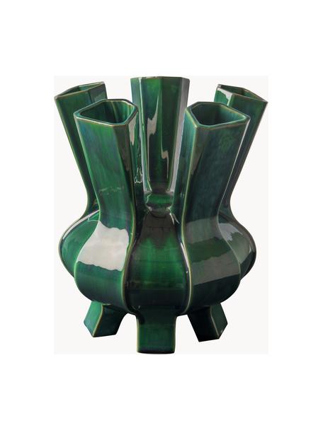 Vaso in porcellana di design Puyi, Porcellana smaltata, Verde scuro, Ø 29 x Alt. 34 cm